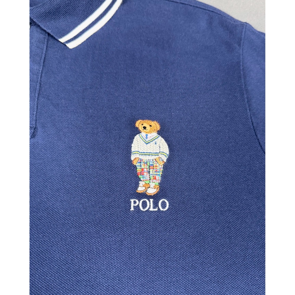 Polo Ralph Lauren Polo Shirt Mens L Blue Cricket Bear Tipped Collar Classic Fit - Picture 2 of 9